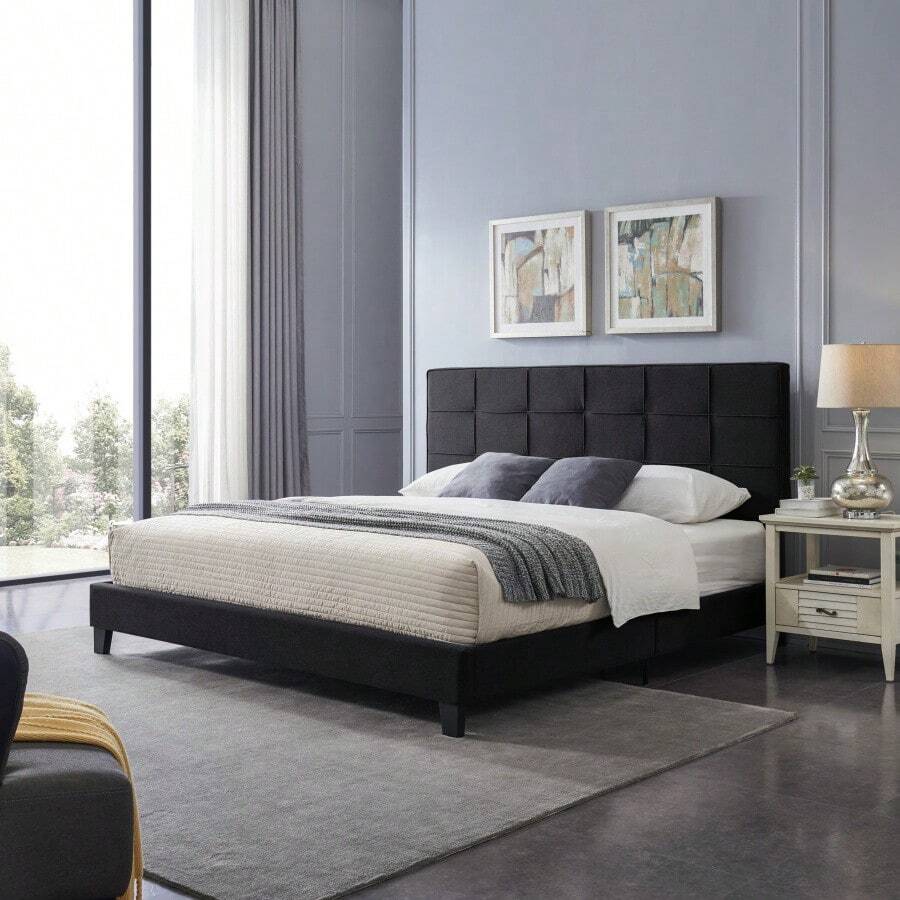[Ship To Canada Only] KingSize Upholstered Platform Bed Frame With