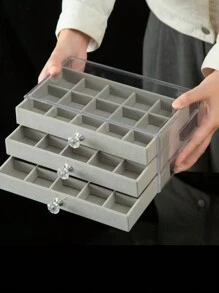 Caja De Joyería De 3 Cajones Y 45 Rejillas Para Pendientes, Anillos, Collares, Pulseras Y Relojes Con Bandeja De Terciopelo