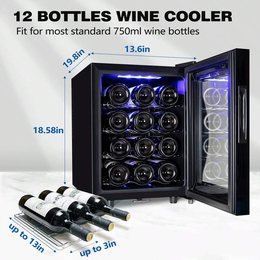 12 Bottle Wine Cooler Refrigerator,Wine Fridge Freestanding With Lock