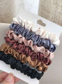 6条装缎面丝绸发圈，黑色/白色/粉色/蓝色，中号，优雅复古简约风格，适合日常休闲、派对、通勤、度假、发型设计、化妆和服装搭配，是理想的头饰、发圈、马尾辫发绳和家居美发配件。 - 彩色 - 查看 4