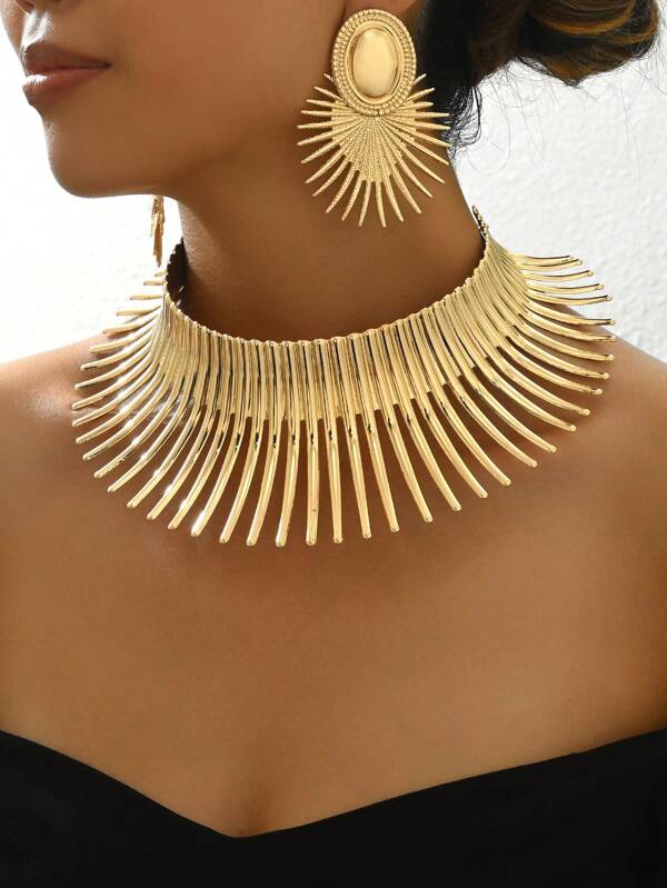 3pcs/Set Exaggerated European & American  Fashionable New Creative Sea Urchin Necklace & Earrings Set