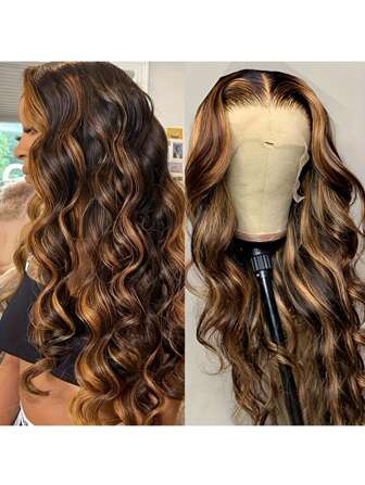 4/27 Highlight 13x4 Transparent Lace Front Wigs Human Hair Ombre Honey Blonde Body Wave Lace Frontal Wigs For Women Glueless 150% Pre Plucked With Baby Hair