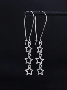 Pendientes largos con estrella - Plateado - Ver 5