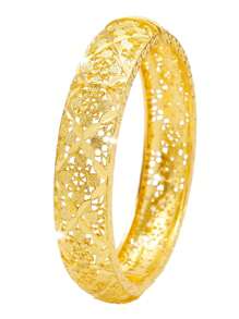 1 pieza Brazalete abierto de lujo chapado en oro de 24 quilates de aleación de zinc, accesorios diarios de Dubái para mujeres