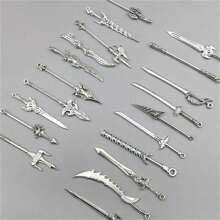 20/30/50/60/80/100pcs Mixed Vintage Silver Color Zinc Alloy Knight Sword, Gun And Bow Charms, Suitable For DIY Weapon Decorations, Jewelry Making And Crafts