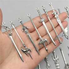 20/30/50/60/80/100pcs Mixed Vintage Silver Color Zinc Alloy Knight Sword, Gun And Bow Charms, Suitable For DIY Weapon Decorations, Jewelry Making And Crafts