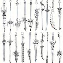 20/30/50/60/80/100pcs Mixed Vintage Silver Color Zinc Alloy Knight Sword, Gun And Bow Charms, Suitable For DIY Weapon Decorations, Jewelry Making And Crafts