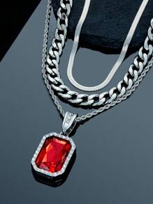 3pcs/Set Men's Necklace Set Including Alloy Inlaid Blue/Red/Green Gem Chain, Snake Chain Necklace, Choker Chain, Rapper Jewelry Gift With Card And Gift Box - Jewelry Set - View 23