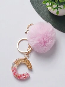 1pc Creative Key Chain With Letter Stone Resin Pendant, Butterfly Tassel Initial Keychain For Girls
