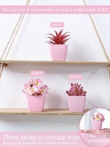 1 件/3 件人造迷你盆栽植物套装 - 现代家居装饰塑料绿植展示，适合情人节、求婚派对、桌面装饰、情人节、生日毕业礼物、花园装饰、户外植物、园艺、假花 - 多色 - 桃花組合 - 查看 8