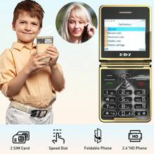 XGODY Large Button Unlocked Flip Phone For Seniors - Elderly-Friendly Basic Cell Phone With 2.4 Inch Color Display, SOS Emergency Button, FM Radio, 1300mAh Battery, 128GB Memory Card Slot, Protective Case & Wrist Strap Included, Durable Classic Design For Easy Use - Gold - View 4