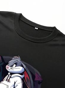 New Autumn Streetwear Rabbit Print Graphic Men's Hoodie And Drawstring Sweatpants With Pockets, Regular Fit - Black - View 4