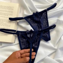 Kit Of 5 Women's Sexy Thong Panties With Lace Bow Detail - 彩色 - 查看 3