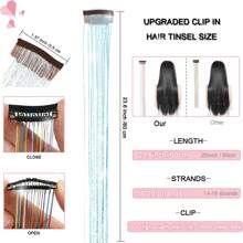 6pcs Shiny Hair Clips, 23.6 Inch Sequin Hair Accessories Clip-In Set, Heat-Resistant Shiny Fairy Hair Clips, Suitable For Women (Sky Blue) - Teal Blue - View 3