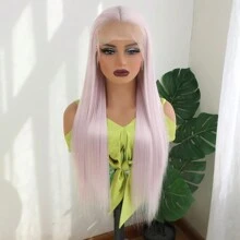 Peluca sintética de cabello liso y largo de color azul claro cielo con encaje frontal sin pegamento, color azul bebé 13x4 HD con encaje transparente, peluca de color para mujer resistente al calor, fibra de cabello para uso diario, fiestas, bodas, cosplay, Halloween - Baya de hielo rosa - Ver 5