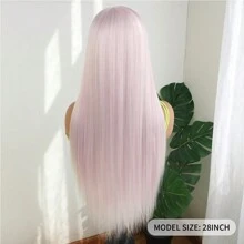 Peluca sintética de cabello liso y largo de color azul claro cielo con encaje frontal sin pegamento, color azul bebé 13x4 HD con encaje transparente, peluca de color para mujer resistente al calor, fibra de cabello para uso diario, fiestas, bodas, cosplay, Halloween - Baya de hielo rosa - Ver 4