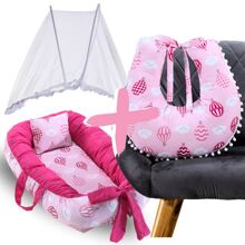 MeF Mae e Filho Baby Crib Reducer Nest Kit + Breastfeeding Pillow + Removable Portable Mosquito Net - Bóng hồng - Xem 1