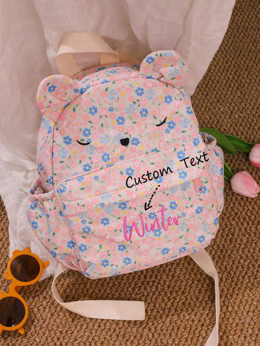 個性化兒童背包 可客製姓名 幼兒卡通書包 可愛花朵熊圖案 適用托兒所、幼兒園、旅行 兒童禮物 - 彩色 - 查看 1