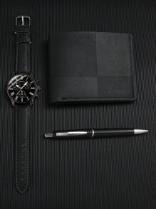Conjunto de caixa de presente: relógio de quartzo clássico da moda + caneta + carteira + caixa de presente, adequado para presente de casamento, presente de aniversário, presente de casal, presente de dia dos pais, presente de professor, presente de reunião anual da empresa, presente de homem de para namorados