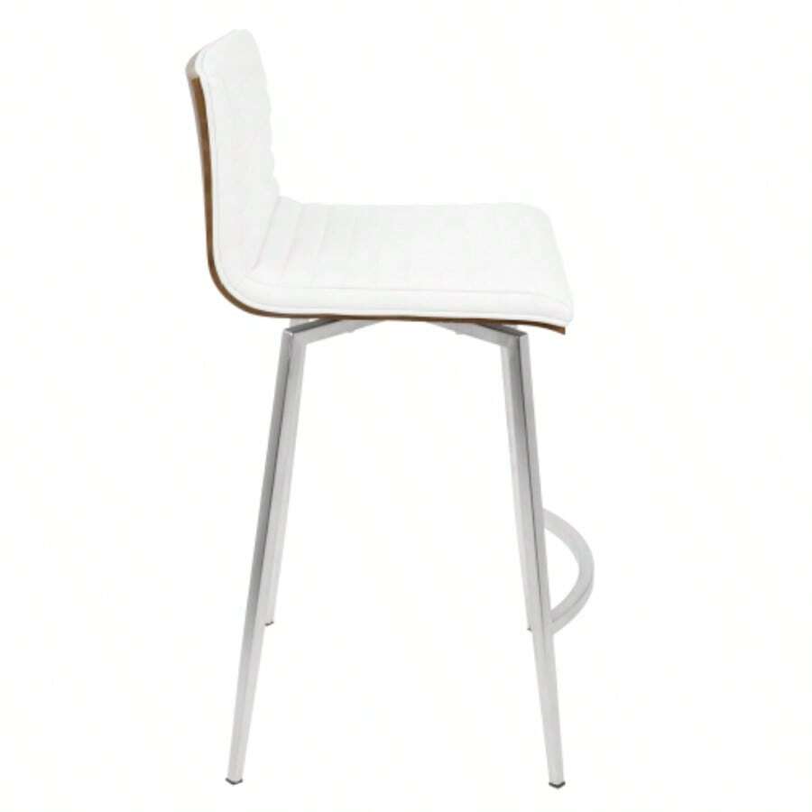 Contemporary Rotating Counter Stools Set 2 In Stainless Steel, Walnut