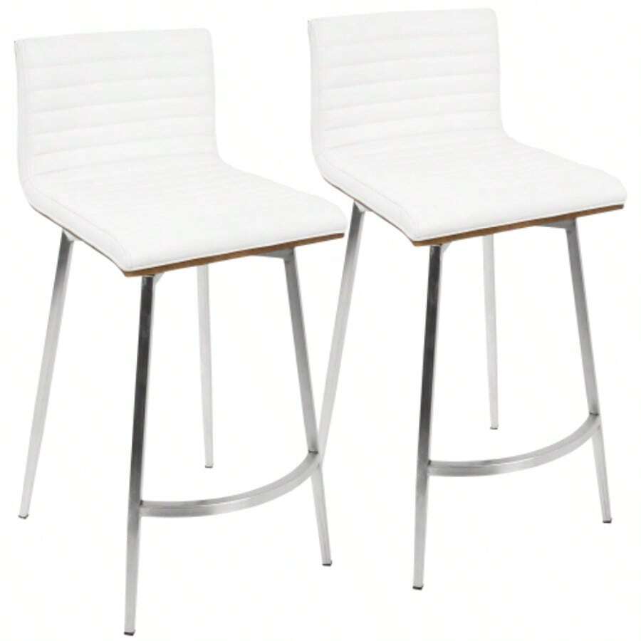 Contemporary Rotating Counter Stools Set 2 In Stainless Steel, Walnut