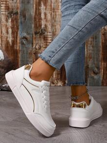 女士简约休闲运动鞋，舒适轻便运动鞋，时尚百搭鞋，适合日常穿着和户外旅行 - 金色 - 查看 5