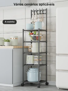 5 Tiers Kitchen Storage Rack, Removable Stainless Steel Storage Rack With Locking Roller - White - View 8