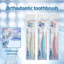 1 Stück Erwachsene Zahnbürste mit kieferorthopädischer Ausrichtung, Dental-Softreinigungs-Zahnbürste mit weichen Borsten, Interdental-Bürstenreinigungswerkzeug für Zahnspangen