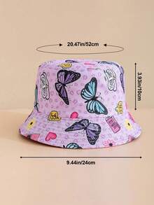 1pc Purple Butterfly Decor Sun Protection Bucket Hat For Girls - Purple - View 5