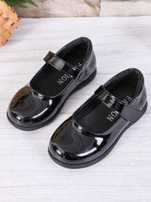Girls' Hook-And-Loop Leather Princess Shoes Mary Jane School Shoes - Black - View 1