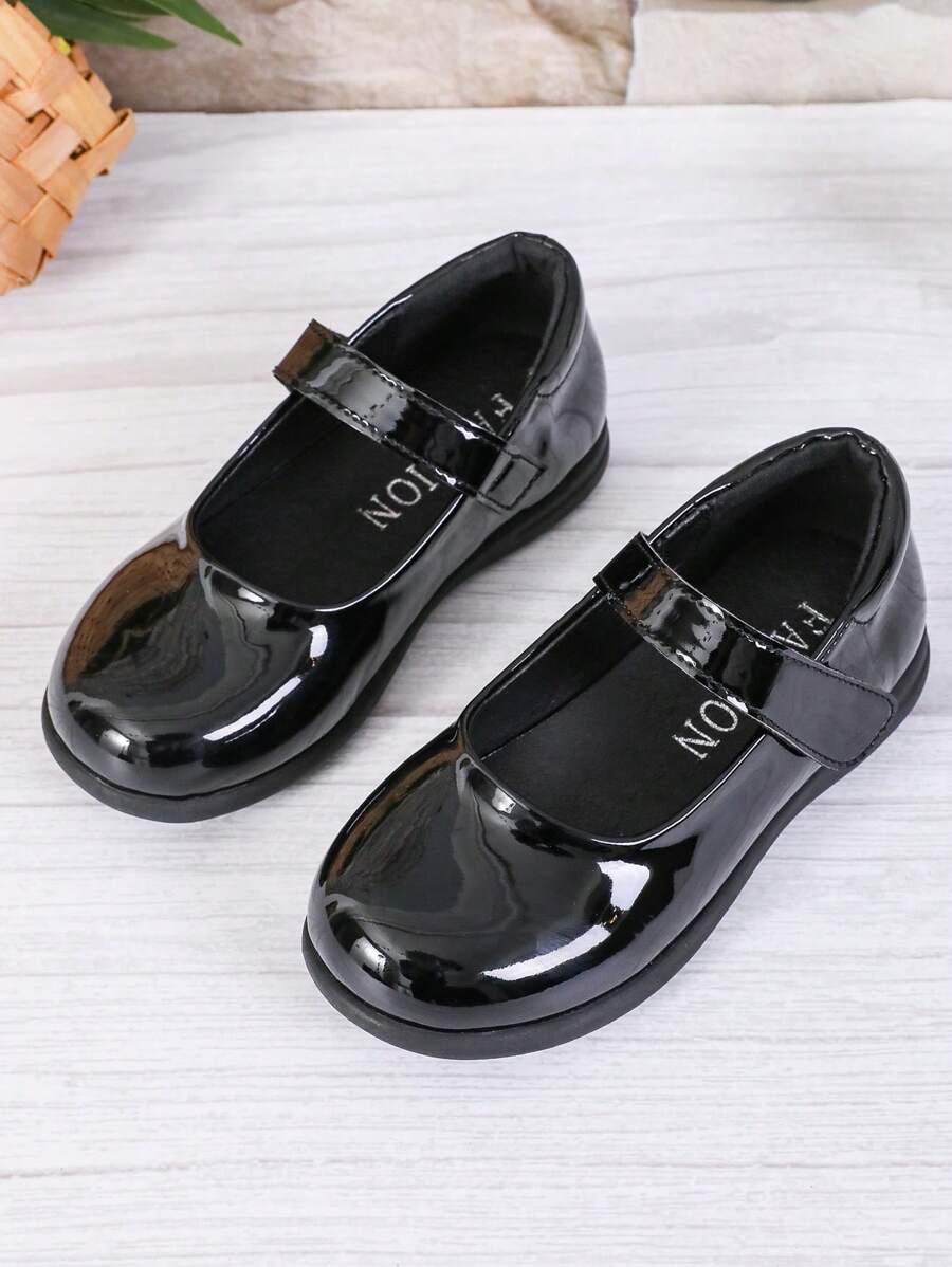 Girls' Hook-And-Loop Leather Princess Shoes Mary Jane School Shoes - Black - View 1