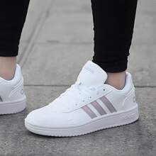 Adidas Zapatillas de deporte de suela plana de unicolor con parches, sencillas, informales, retro y de laser de corte bajo - Blanco - Ver 4