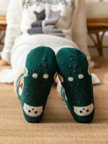 1 双女士保暖防滑袜，适合万圣节、圣诞节礼物、冬季 - 軍綠色 - 查看 3