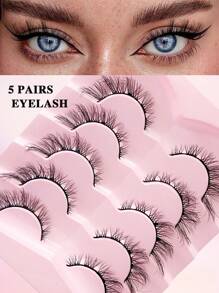 5 pares de pestañas postizas completas en tira, pestañas naturales efecto dramático volumen diario, pestañas 3D esponjosas - Pestañas Ojos de Gato - Ver 1