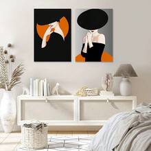 2 bức tranh vải canvas in hình cô gái thời trang đen trắng sang trọng trang trí tường, váy đen thanh lịch, mũ cam dành cho phụ nữ, quà tặng lý tưởng cho phòng ngủ, phòng khách, hành lang, trang trí tường nghệ thuật, không có khung - Nhiều màu - Xem 18