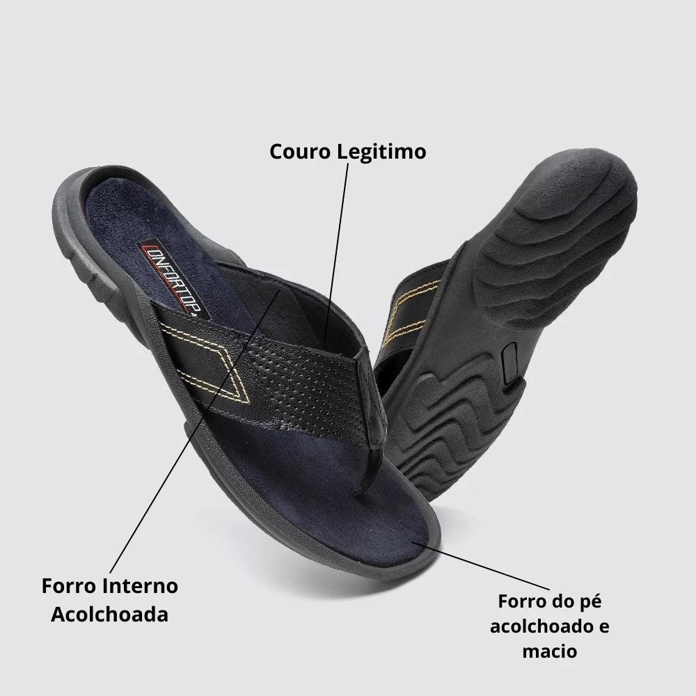 Men's Flip-Flop Sandal In Black Or Coffee Leather - Negro - Ver 1