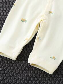 婴儿男孩水果印花前扣式连体衣，新生儿连体衣，秋冬 - 米色 - 查看 7