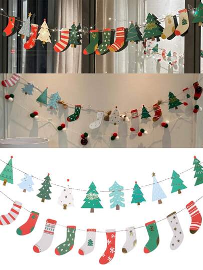 Banner de Meias de Natal, Árvore de Natal, Decoração de Casa de Natal, Banner de Festa Feriado, Para Decoração de Festa de Feriado em Casa e Ao Ar Livre, Natal