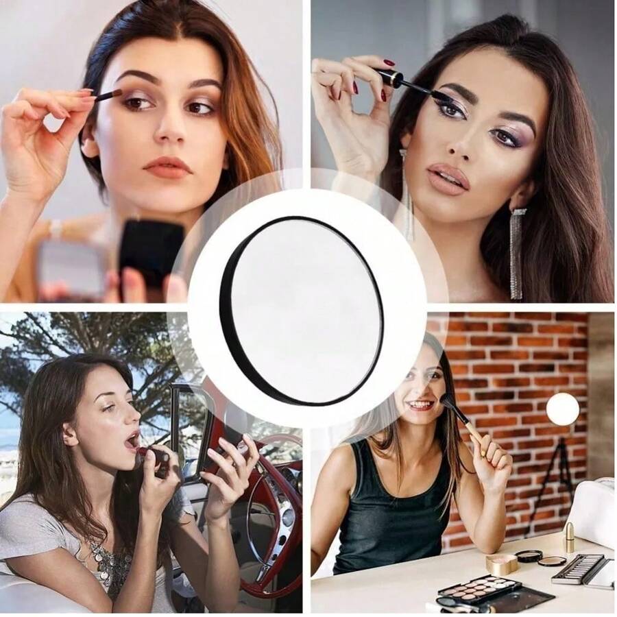 Mini Round Makeup Mirror With Suction Cups 10x Magnification - màu đen - Xem 1
