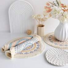 1 Stück Stoffquaste Tischset Boho Tischmatten runde Tischmatten geflochtene Tischmatten bohemian Küche gewebte Küche Tischset Heimdekoration Tischsets Tischsets waschbar Untersetzer