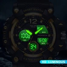Reloj de cuarzo dual para hombre de negocios Foxbox, con pantalla dual, resistente al agua, luminoso, multifuncional, de moda y calendario - Negro - Ver 8
