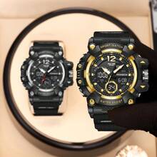 Reloj de cuarzo dual para hombre de negocios Foxbox, con pantalla dual, resistente al agua, luminoso, multifuncional, de moda y calendario - Negro - Ver 5