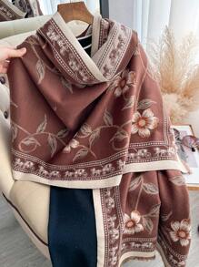 1pc New Simple Floral Pattern Jacquard Faux Cashmere Warm Scarf For Women, Fashion Autumn Winter Shawl Suitable For Decoration Accessories Women - Multicolor - View 10