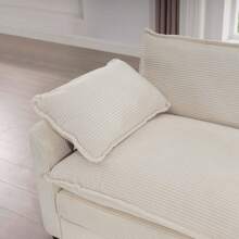 Mid-Century Modern Set Of 2 Sofas With One 3-Seater Sofa And One Single Accent Chair, Light Beige Corduroy Fabric