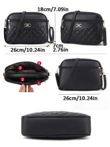 1pc 钻石心形女士包，清新可爱时尚风格单肩包，黑色斜挎包，时尚简约相机包，精湛工艺，多层大容量收纳，化妆零钱包，休闲时尚手机包，可爱手提包，单肩带小方包，PU皮多拉链包，日常百搭风格，旅行必备包 - 彩色 - 查看 7