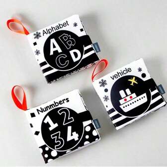 黑白高对比度柔软婴儿书，布艺软布书，早教玩具，适合宝宝趴卧玩耍的蒙特梭利教育玩具，新生儿礼物，生日圣诞礼物，男女宝宝皆宜，圣诞袜填充物