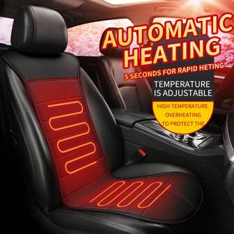 1pc Car Heated Seat Cushion, Single Seat Electric Heating Pad, 12V/24V Universal Heating Mat, PU Leather Heated Blanket, Warm Accessory For Winter