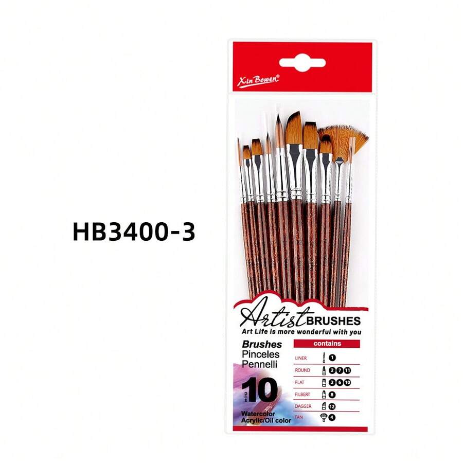 Artist Watercolor Paint Brushes Set Flat Tip Soft AntiShedding Nylon