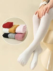 1 chiếc tất trẻ em mùa thu/đông, quần legging dệt kim sọc thời trang, quần tất múa ba lê dễ thương màu trơn cho bé gái - Nhiều màu - Xem 1
