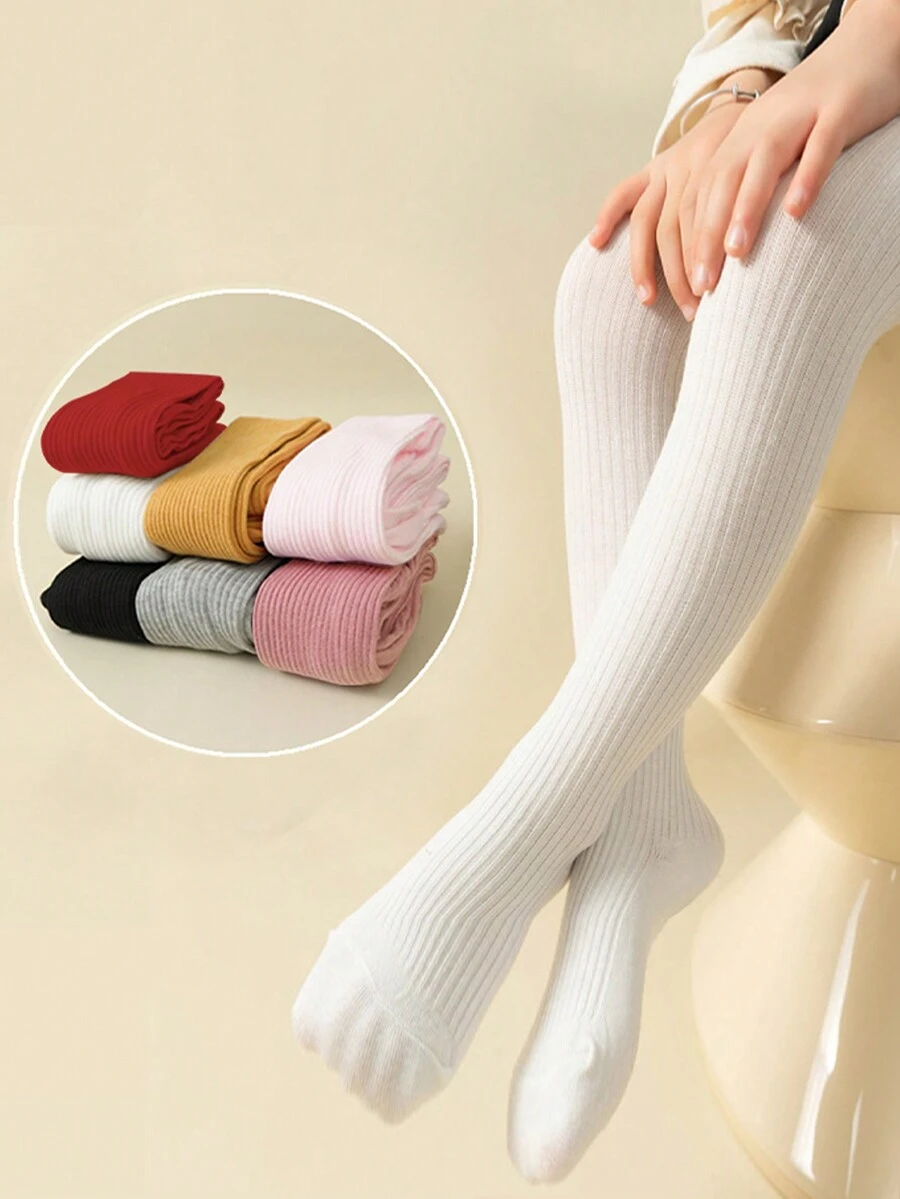 1 chiếc tất trẻ em mùa thu/đông, quần legging dệt kim sọc thời trang, quần tất múa ba lê dễ thương màu trơn cho bé gái - Nhiều màu - Xem 1